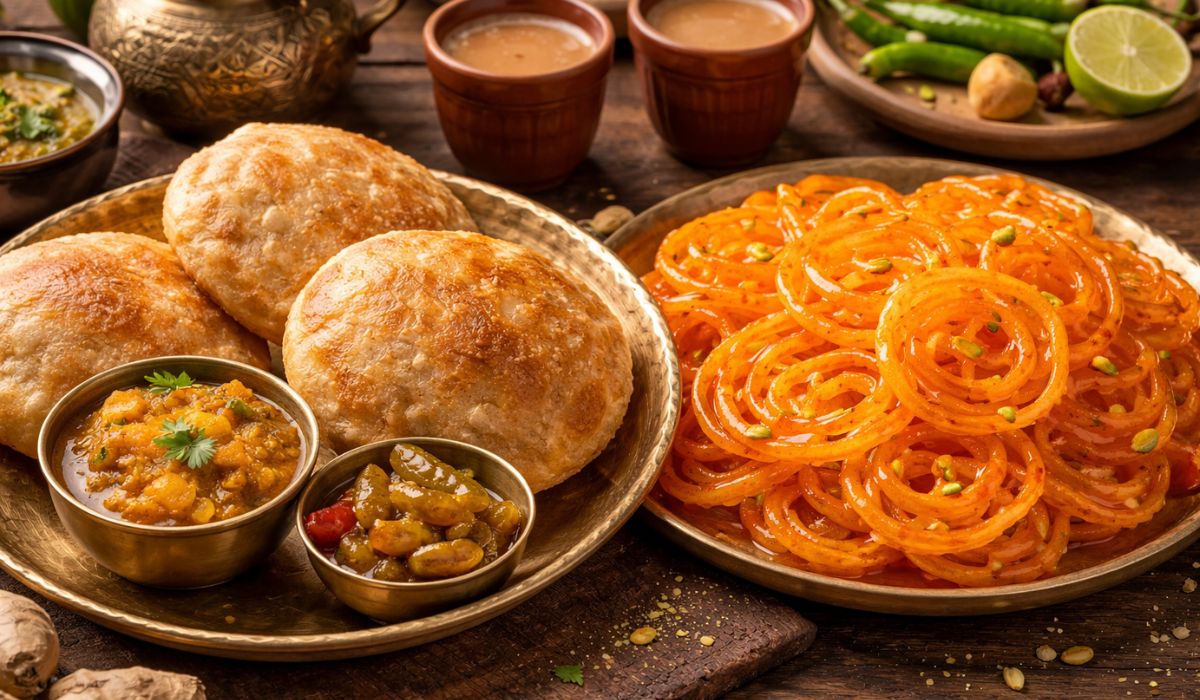 Bedai and Jalebi traditional breakfast famous food in Agra served during local sightseeing tour